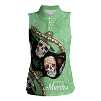 Mexican Sugar Skull Personalized Women Sleeveless Polo Shirt Dia de Los Muertos Vibe - Wonder Print Shop