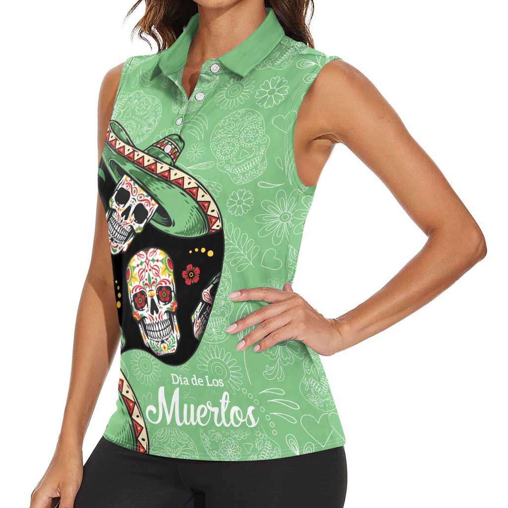 Mexican Sugar Skull Personalized Women Sleeveless Polo Shirt Dia de Los Muertos Vibe - Wonder Print Shop