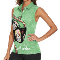 Mexican Sugar Skull Personalized Women Sleeveless Polo Shirt Dia de Los Muertos Vibe - Wonder Print Shop
