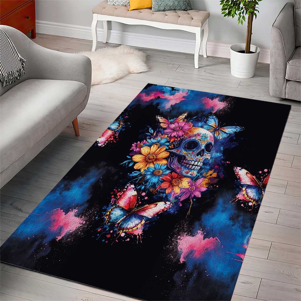 Mexican La Calaca and Butterfly Area Rug Skull Day Of The Dead LT9 - Wonder Print Shop