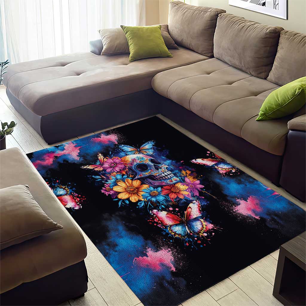 Mexican La Calaca and Butterfly Area Rug Skull Day Of The Dead LT9 - Wonder Print Shop