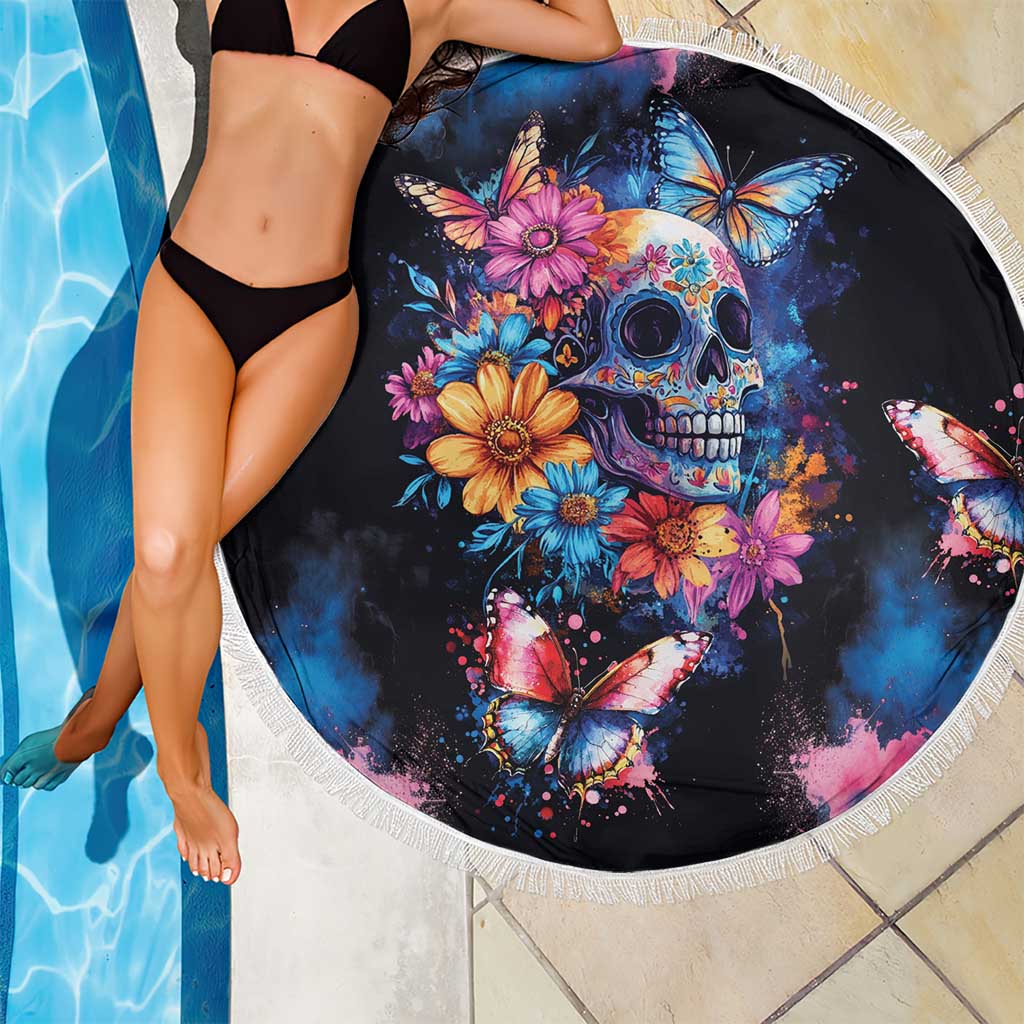 Mexican La Calaca and Butterfly Beach Blanket Skull Day Of The Dead LT9 - Wonder Print Shop