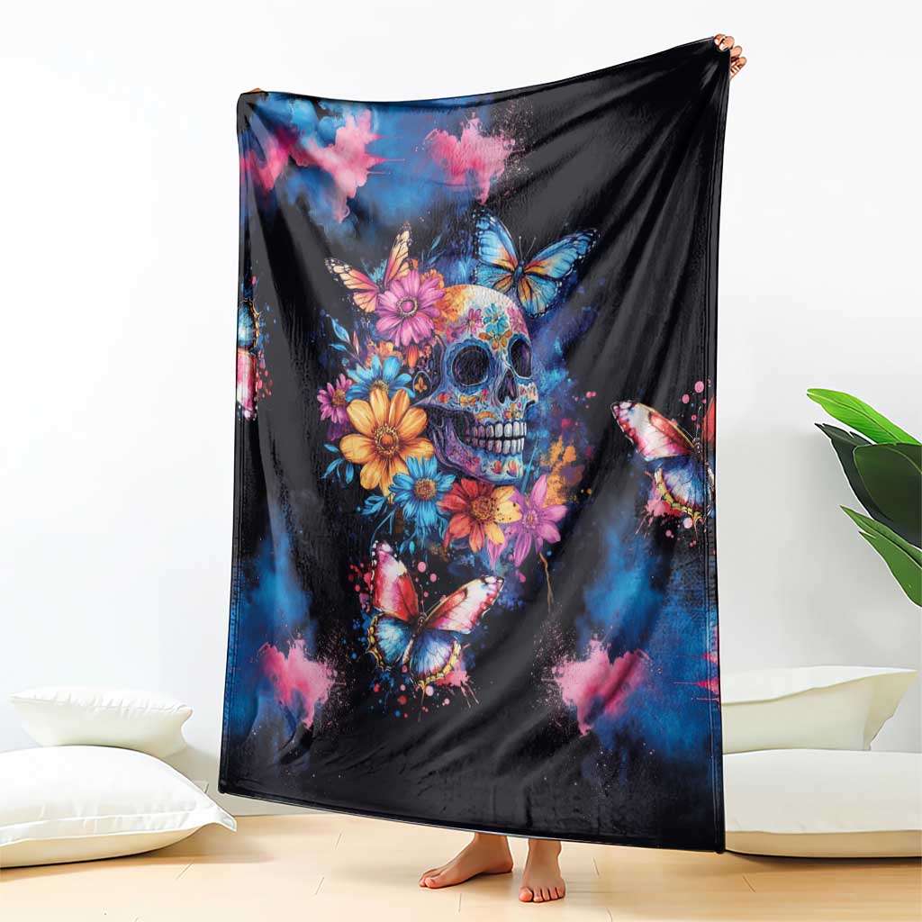 Mexican La Calaca and Butterfly Blanket Skull Day Of The Dead