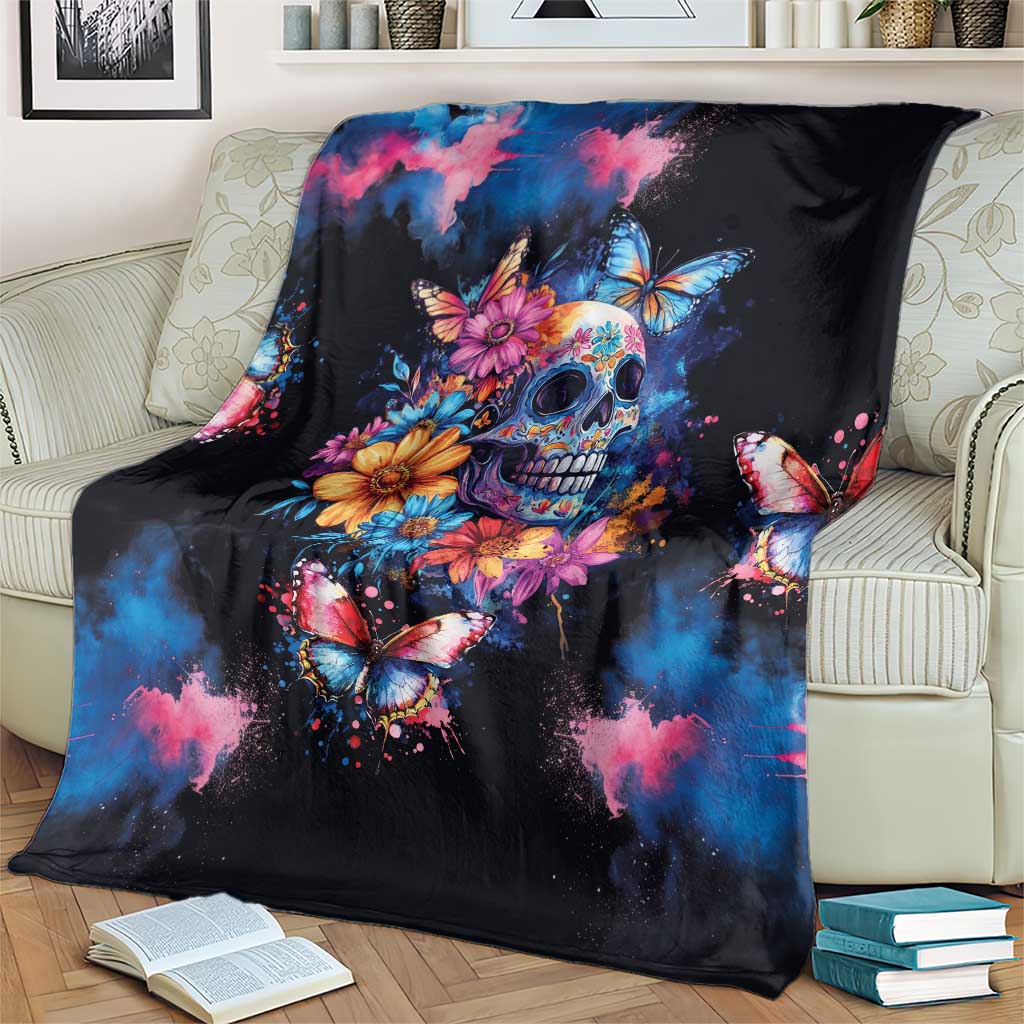 Mexican La Calaca and Butterfly Blanket Skull Day Of The Dead