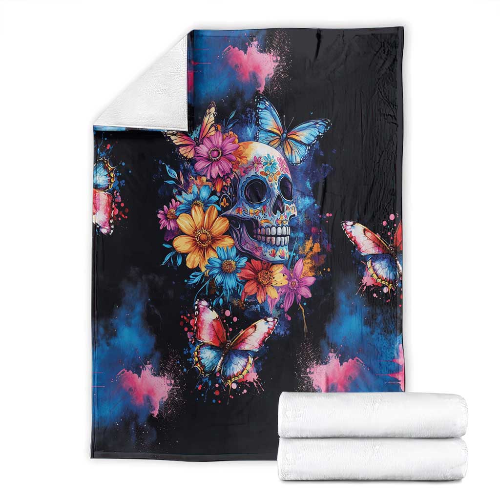 Mexican La Calaca and Butterfly Blanket Skull Day Of The Dead