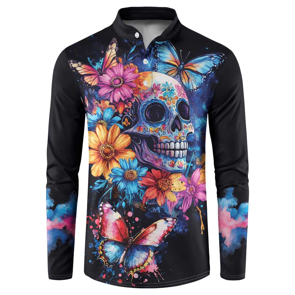 Mexican La Calaca and Butterfly Button Sweatshirt Skull Day Of The Dead LT9 - Wonder Print Shop