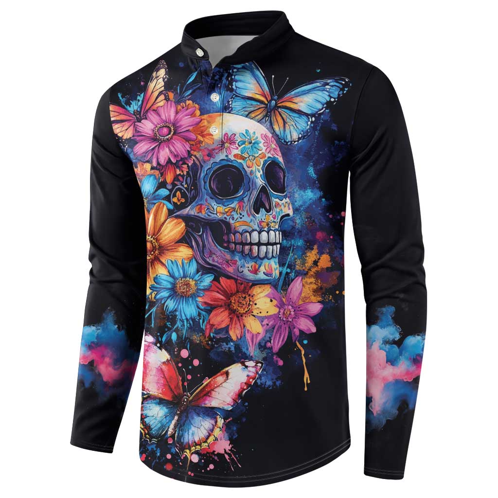 Mexican La Calaca and Butterfly Button Sweatshirt Skull Day Of The Dead LT9 - Wonder Print Shop