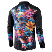 Mexican La Calaca and Butterfly Button Sweatshirt Skull Day Of The Dead LT9 - Wonder Print Shop