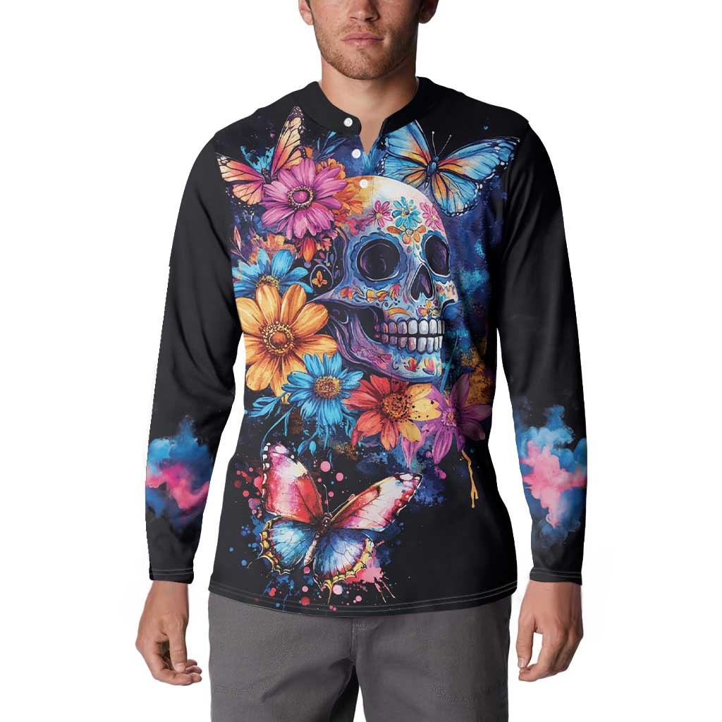 Mexican La Calaca and Butterfly Button Sweatshirt Skull Day Of The Dead LT9 - Wonder Print Shop