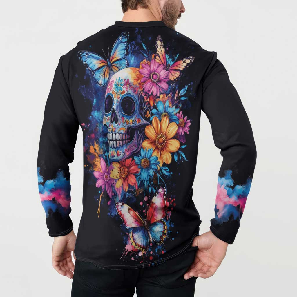 Mexican La Calaca and Butterfly Button Sweatshirt Skull Day Of The Dead LT9 - Wonder Print Shop