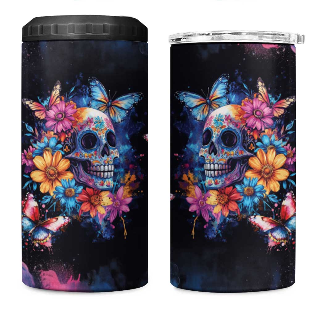 Mexican La Calaca and Butterfly 4 in 1 Can Cooler Tumbler Skull Day Of The Dead LT9 - Wonder Print Shop