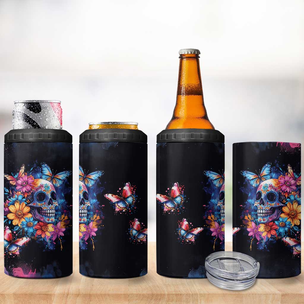 Mexican La Calaca and Butterfly 4 in 1 Can Cooler Tumbler Skull Day Of The Dead LT9 - Wonder Print Shop