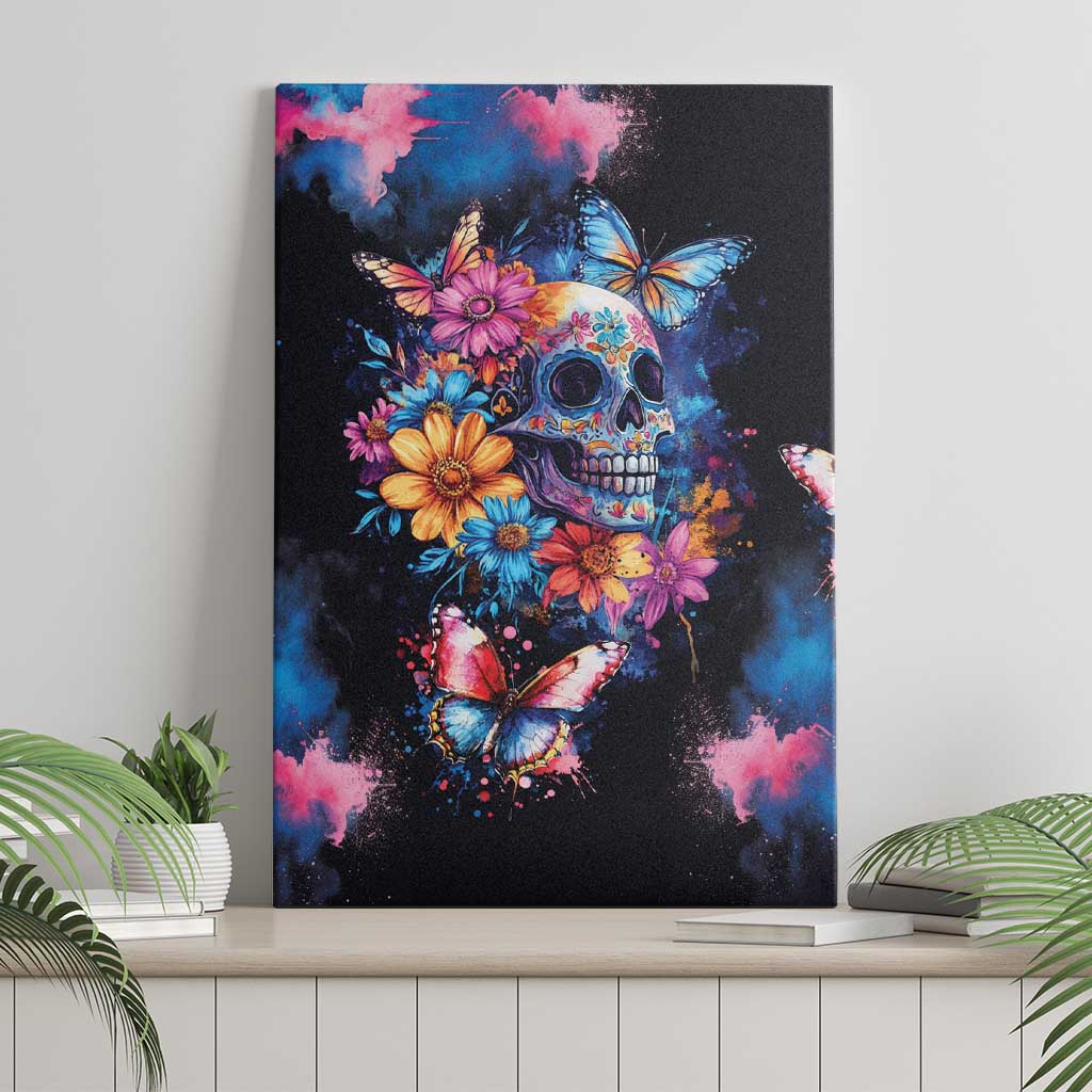 Mexican La Calaca and Butterfly Canvas Wall Art Skull Day Of The Dead LT9 - Wonder Print Shop