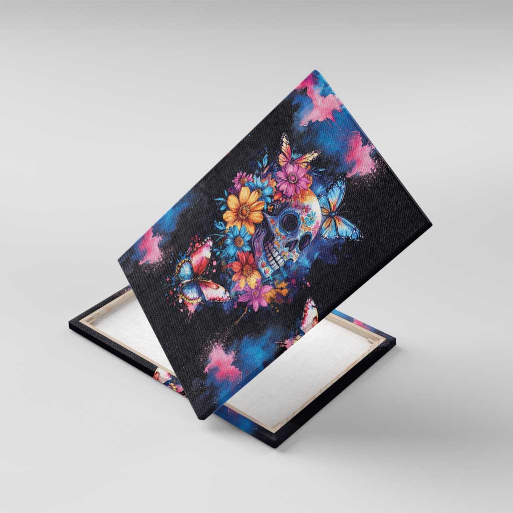Mexican La Calaca and Butterfly Canvas Wall Art Skull Day Of The Dead LT9 - Wonder Print Shop