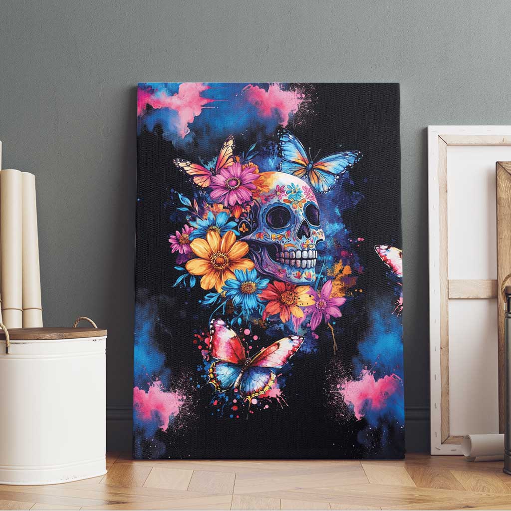 Mexican La Calaca and Butterfly Canvas Wall Art Skull Day Of The Dead LT9 - Wonder Print Shop