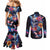 Mexican La Calaca and Butterfly Couples Matching Mermaid Dress and Long Sleeve Button Shirt Skull Day Of The Dead