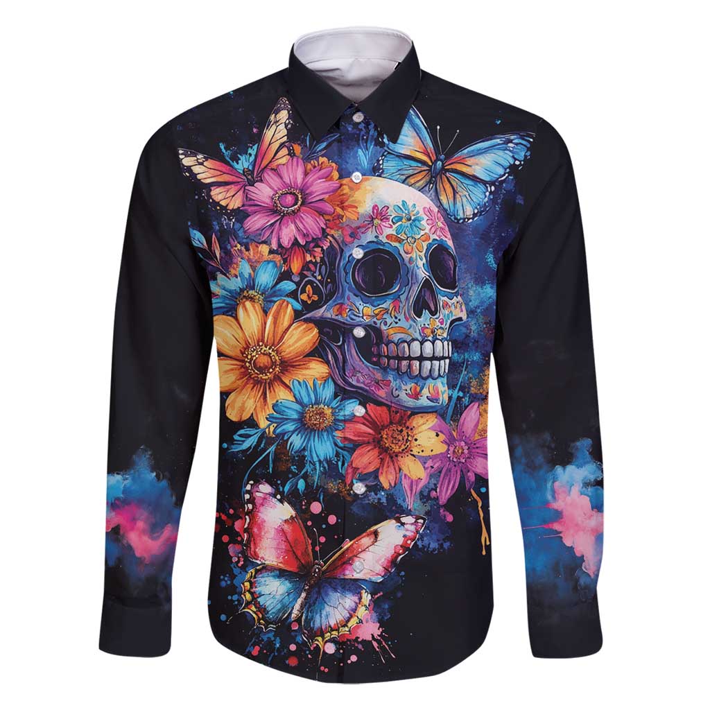 Mexican La Calaca and Butterfly Family Matching Mermaid Dress and Hawaiian Shirt Skull Day Of The Dead LT9 - Wonder Print Shop