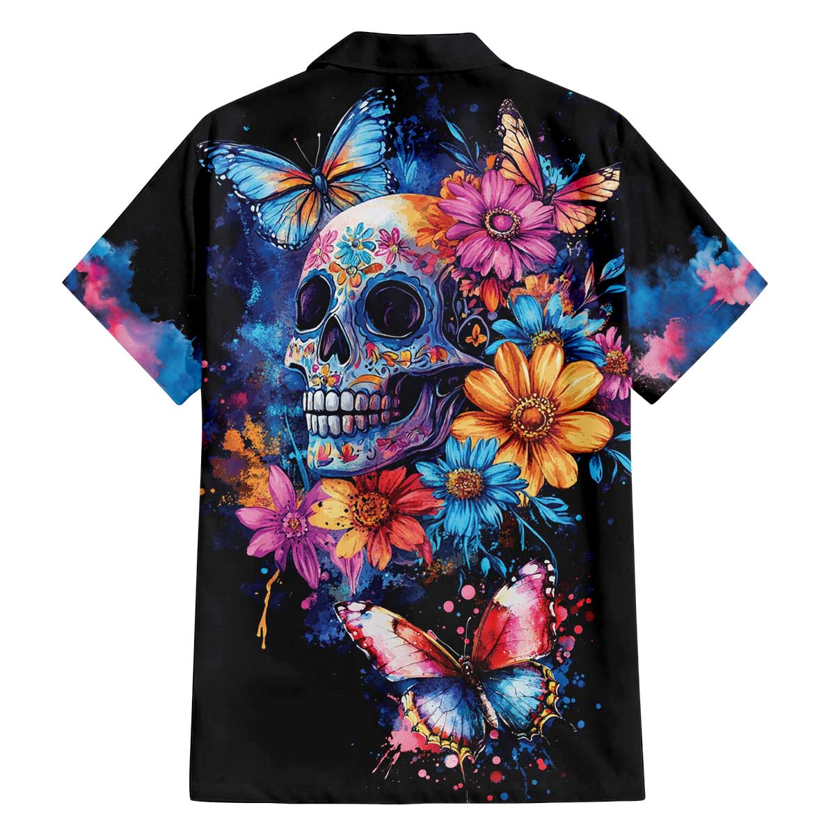 Mexican La Calaca and Butterfly Family Matching Off The Shoulder Long Sleeve Dress and Hawaiian Shirt Skull Day Of The Dead - Wonder Print Shop