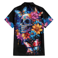 Mexican La Calaca and Butterfly Family Matching Off The Shoulder Long Sleeve Dress and Hawaiian Shirt Skull Day Of The Dead - Wonder Print Shop