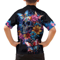 Mexican La Calaca and Butterfly Family Matching Off Shoulder Maxi Dress and Hawaiian Shirt Skull Day Of The Dead LT9 - Wonder Print Shop