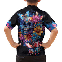 Mexican La Calaca and Butterfly Family Matching Short Sleeve Bodycon Dress and Hawaiian Shirt Skull Day Of The Dead - Wonder Print Shop