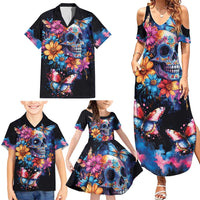 Mexican La Calaca and Butterfly Family Matching Summer Maxi Dress and Hawaiian Shirt Skull Day Of The Dead - Wonder Print Shop