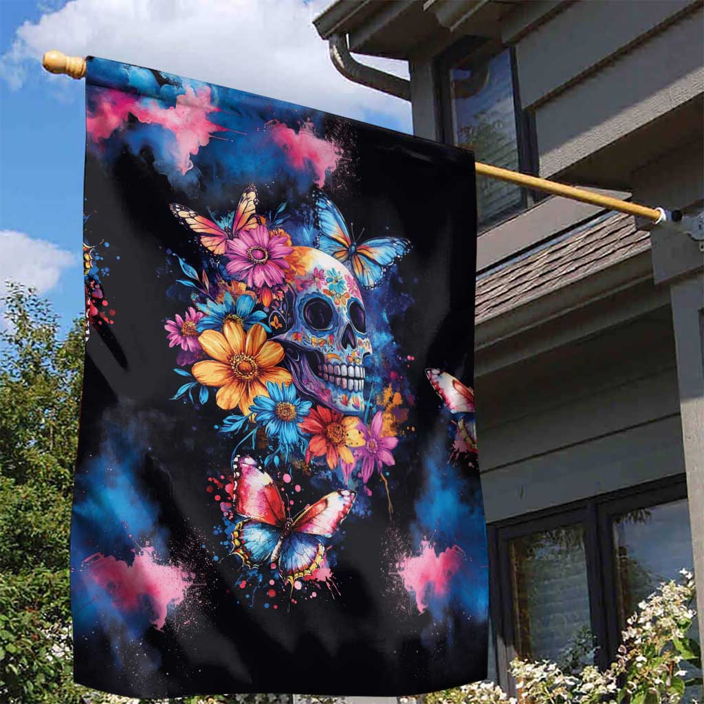 Mexican La Calaca and Butterfly Garden Flag Skull Day Of The Dead - Wonder Print Shop