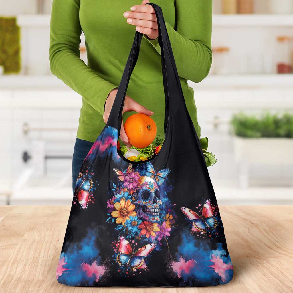 Mexican La Calaca and Butterfly Grocery Bag Skull Day Of The Dead