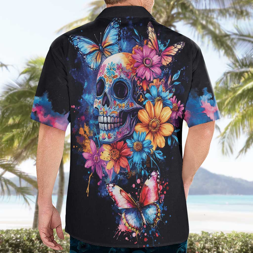 Mexican La Calaca and Butterfly Hawaiian Shirt Skull Day Of The Dead - Wonder Print Shop