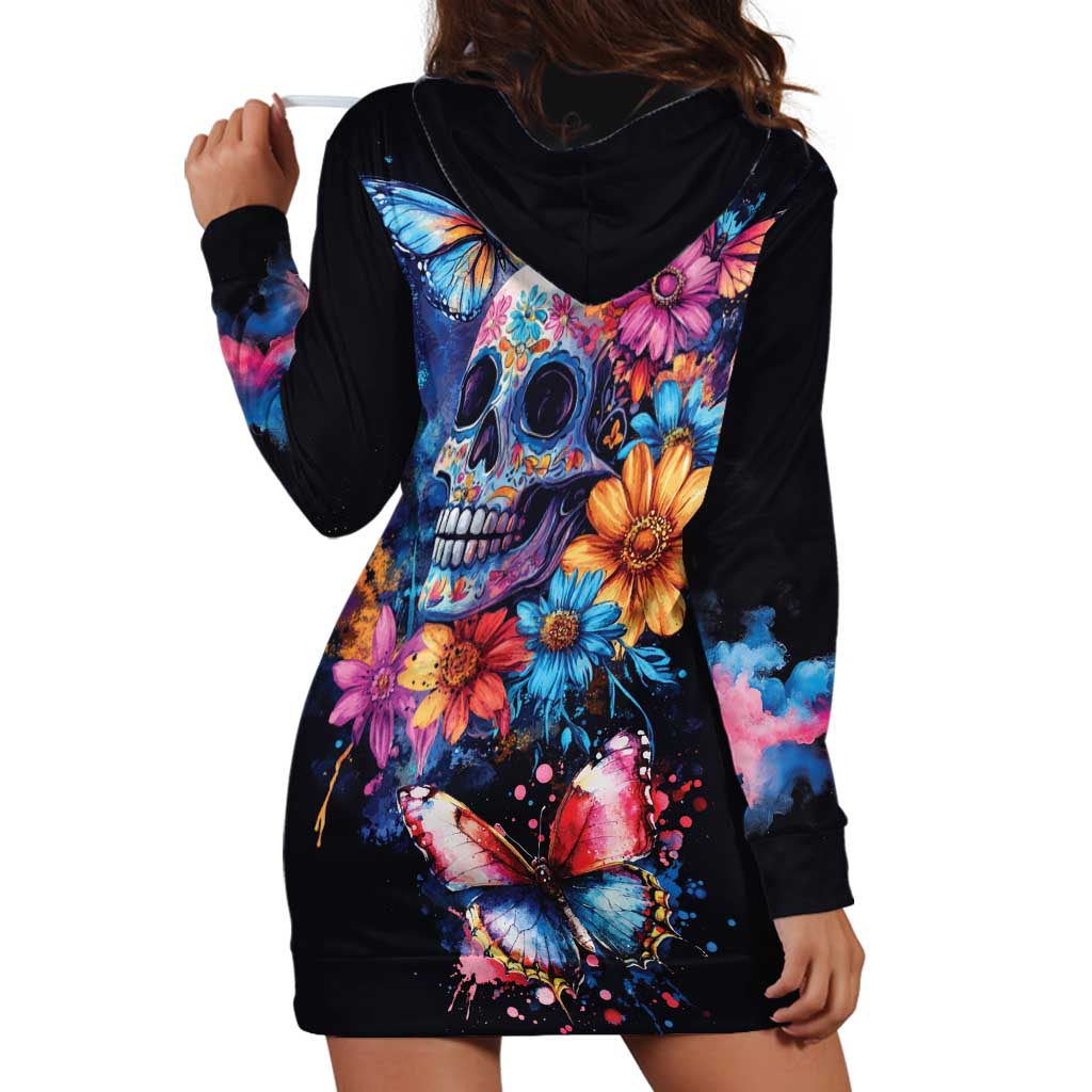 Mexican La Calaca and Butterfly Hoodie Dress Skull Day Of The Dead - Wonder Print Shop