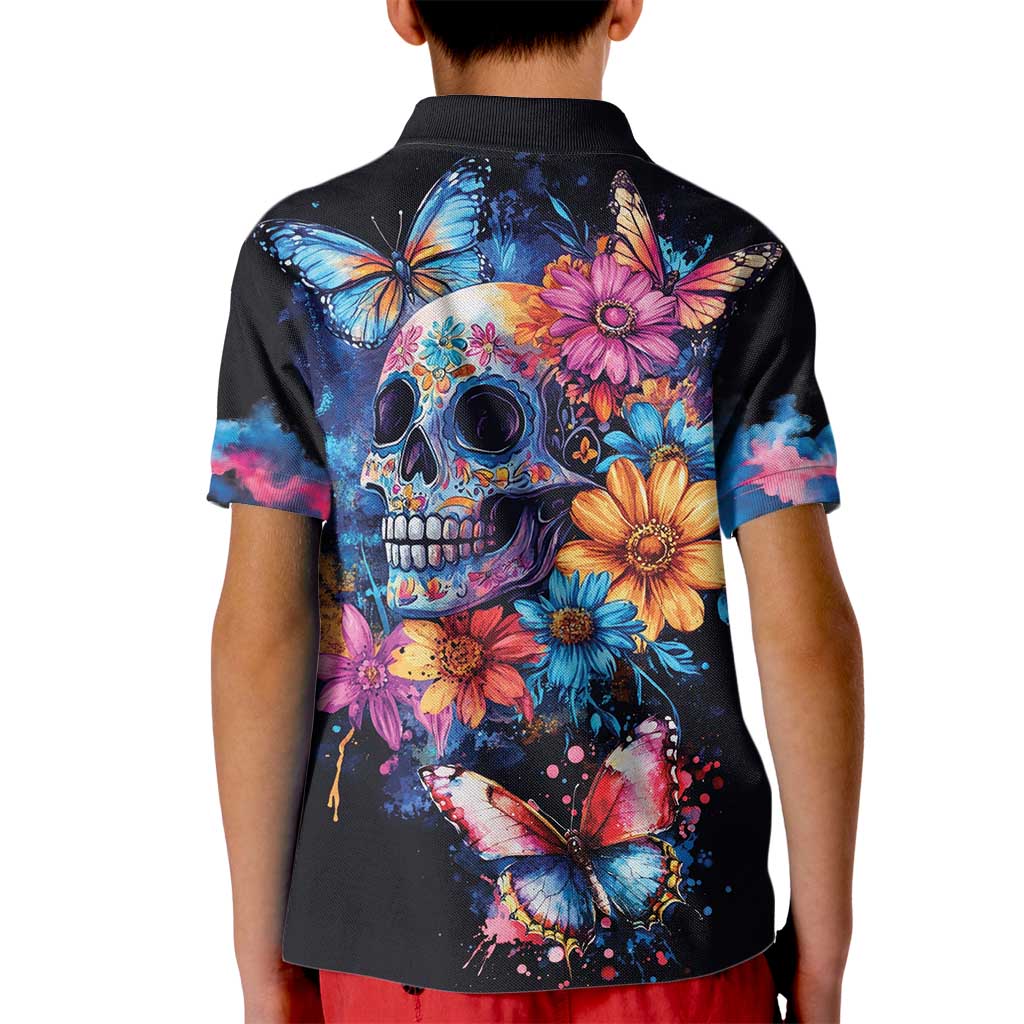 Mexican La Calaca and Butterfly Kid Polo Shirt Skull Day Of The Dead - Wonder Print Shop