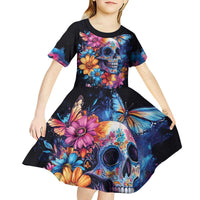 Mexican La Calaca and Butterfly Kid Short Sleeve Dress Skull Day Of The Dead - Wonder Print Shop
