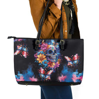 Mexican La Calaca and Butterfly Leather Tote Bag Skull Day Of The Dead - Wonder Print Shop
