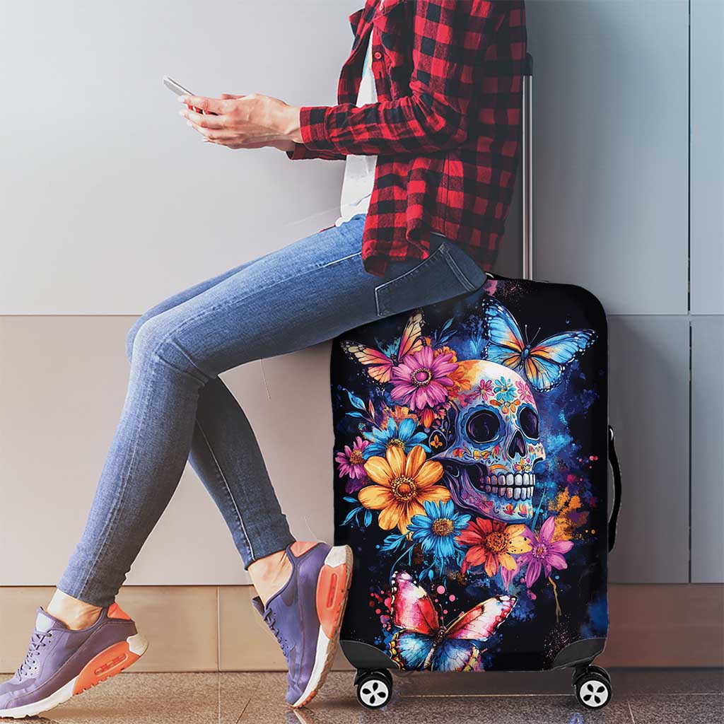 Mexican La Calaca and Butterfly Luggage Cover Skull Day Of The Dead - Wonder Print Shop