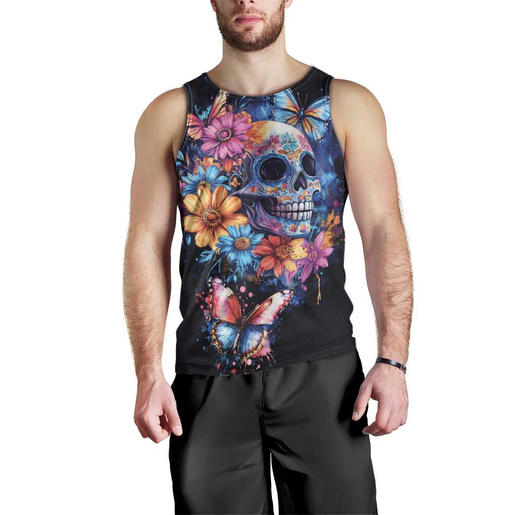 Mexican La Calaca and Butterfly Men Tank Top Skull Day Of The Dead - Wonder Print Shop