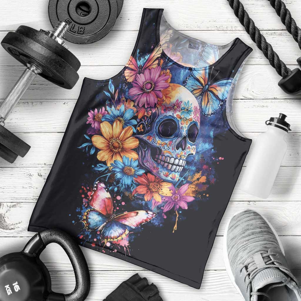Mexican La Calaca and Butterfly Men Tank Top Skull Day Of The Dead - Wonder Print Shop