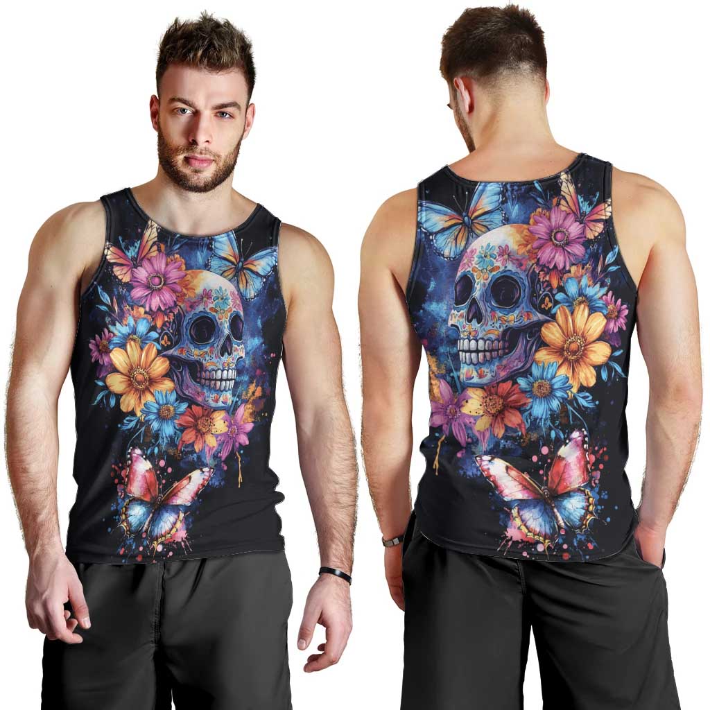 Mexican La Calaca and Butterfly Men Tank Top Skull Day Of The Dead - Wonder Print Shop