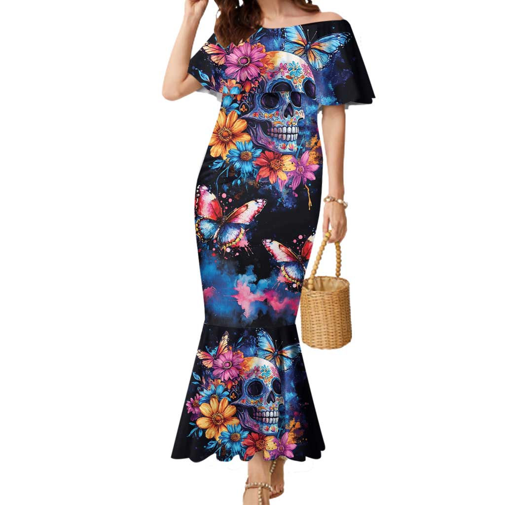 Mexican La Calaca and Butterfly Mermaid Dress Skull Day Of The Dead - Wonder Print Shop