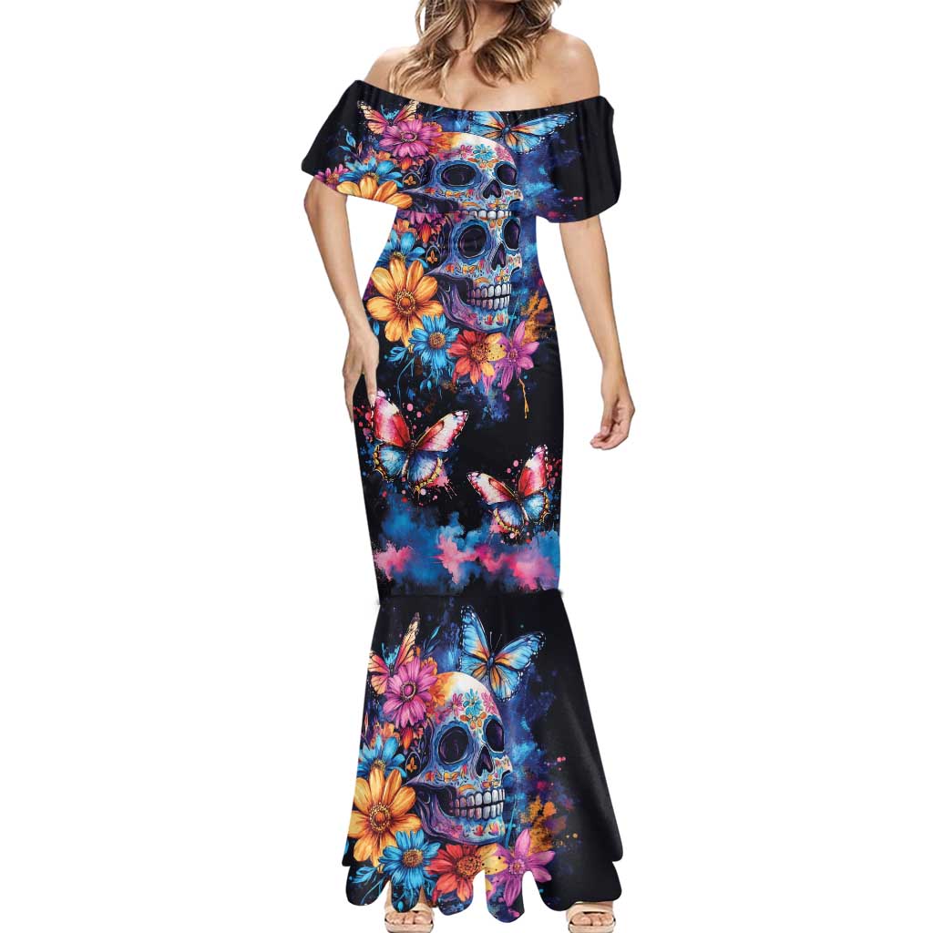 Mexican La Calaca and Butterfly Mermaid Dress Skull Day Of The Dead - Wonder Print Shop