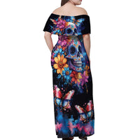 Mexican La Calaca and Butterfly Off Shoulder Maxi Dress Skull Day Of The Dead - Wonder Print Shop