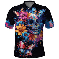 Mexican La Calaca and Butterfly Polo Shirt Skull Day Of The Dead - Wonder Print Shop