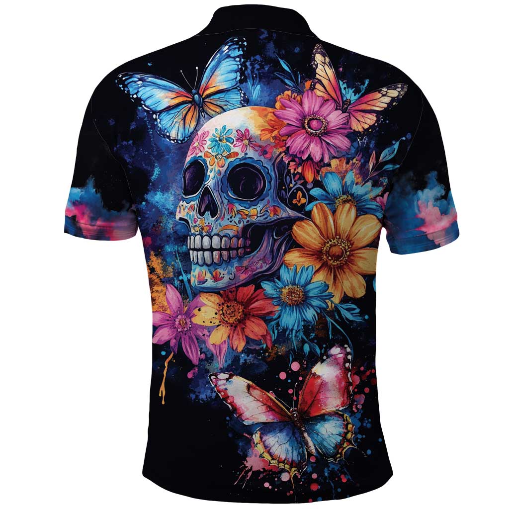 Mexican La Calaca and Butterfly Polo Shirt Skull Day Of The Dead - Wonder Print Shop