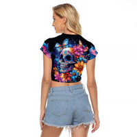 Mexican La Calaca and Butterfly Raglan Cropped T Shirt Skull Day Of The Dead - Wonder Print Shop