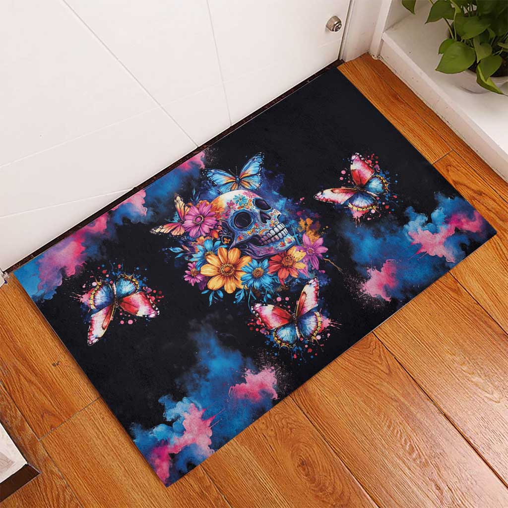 Mexican La Calaca and Butterfly Rubber Doormat Skull Day Of The Dead - Wonder Print Shop