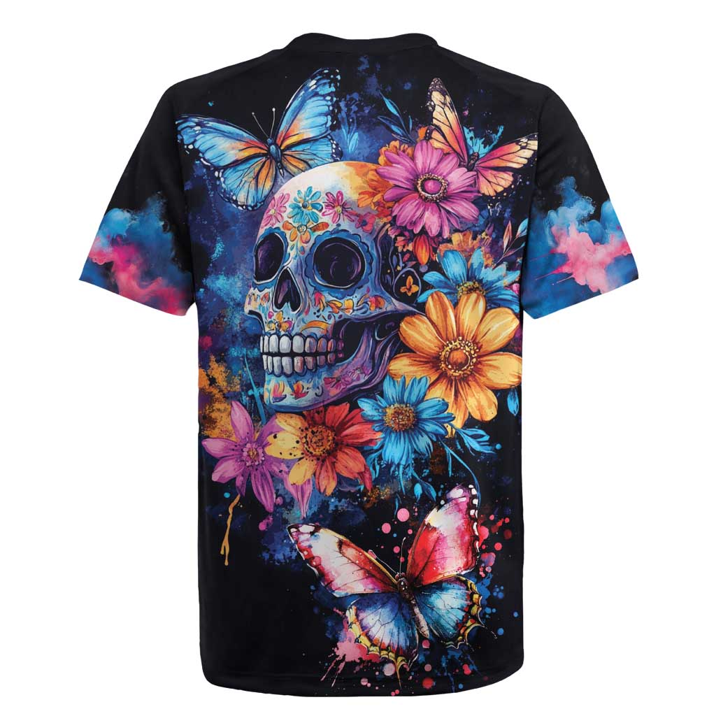 Mexican La Calaca and Butterfly Rugby Jersey Skull Day Of The Dead - Wonder Print Shop
