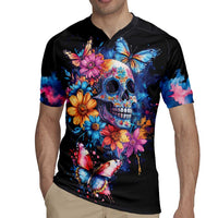 Mexican La Calaca and Butterfly Rugby Jersey Skull Day Of The Dead - Wonder Print Shop
