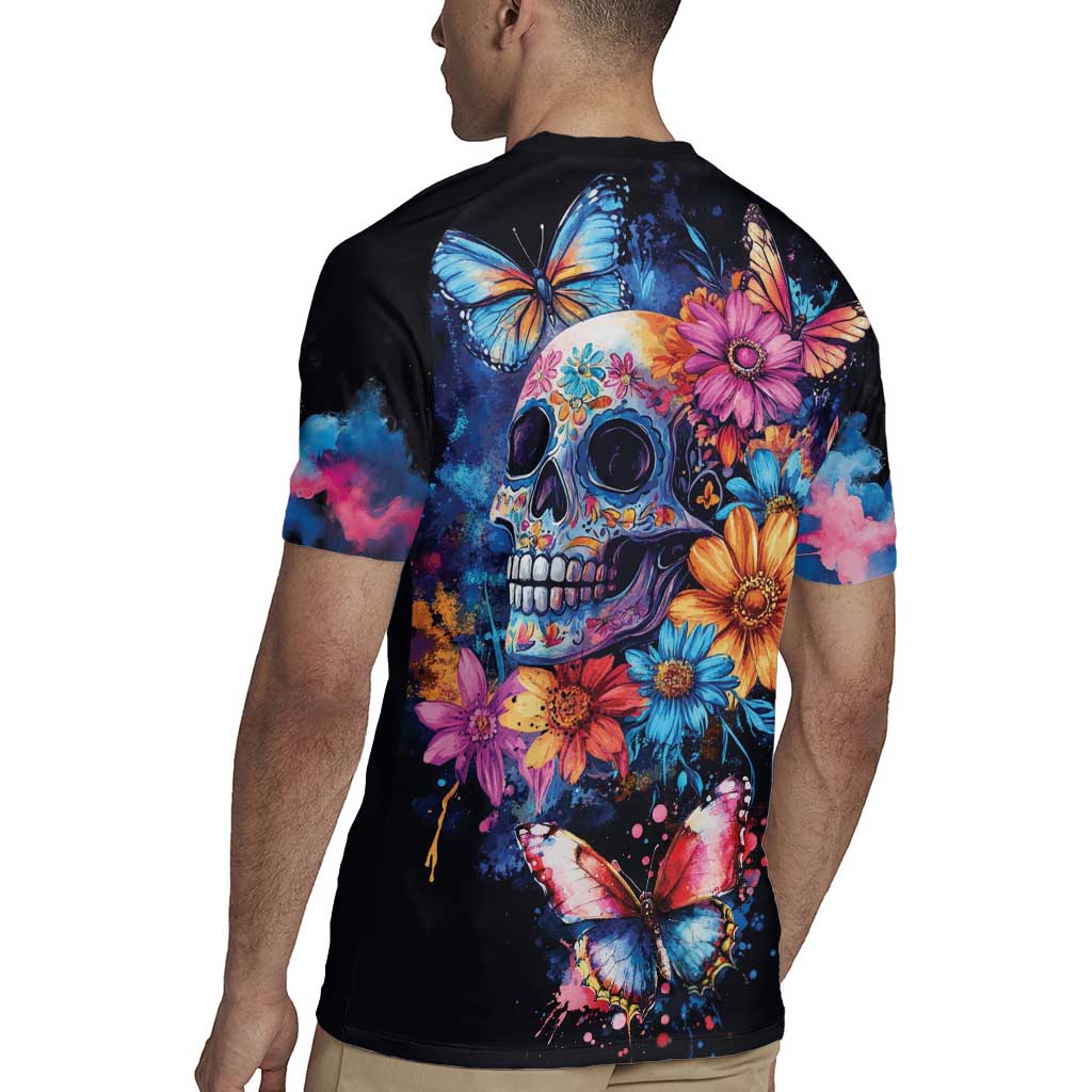 Mexican La Calaca and Butterfly Rugby Jersey Skull Day Of The Dead - Wonder Print Shop