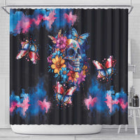 Mexican La Calaca and Butterfly Shower Curtain Skull Day Of The Dead