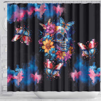 Mexican La Calaca and Butterfly Shower Curtain Skull Day Of The Dead