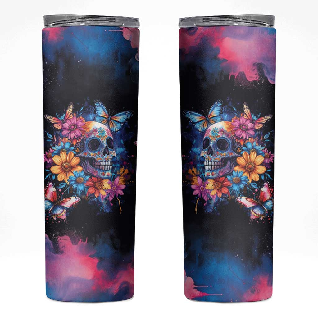 Mexican La Calaca and Butterfly Skinny Tumbler Skull Day Of The Dead - Wonder Print Shop